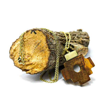 Palo Santo Wood Necklace Gold Plated 24 K Chakana Inka Cross Pendant PALO SANTO ART