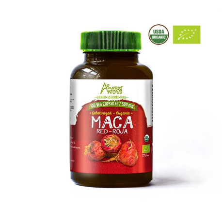 Red maca capsules 100 x 500 mg NOP, kosher and EU organic ANDEAN SUPERFOODS