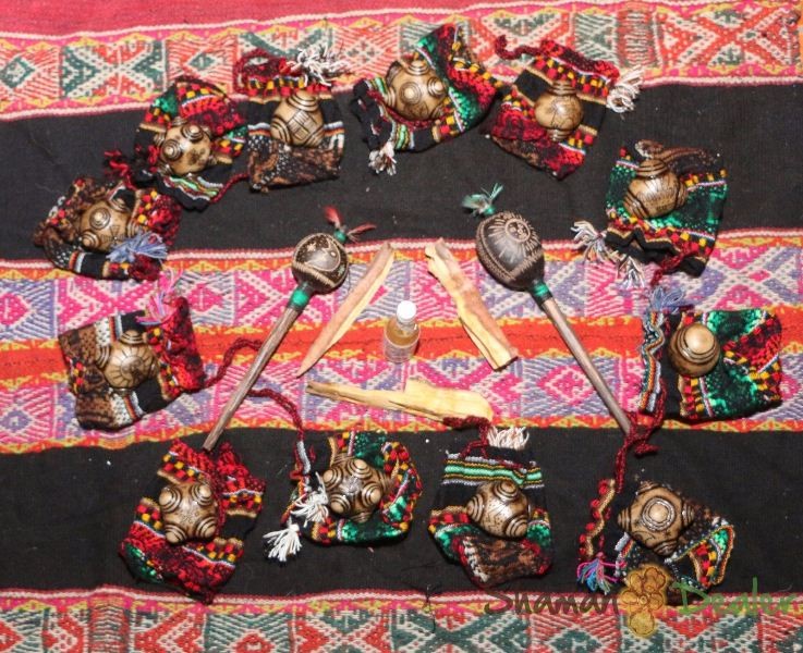 Chumpi khuyas Alabaster Shaman 12 STONES SET(mastana, florida water, rattle, etc) ANDEAN REIKI